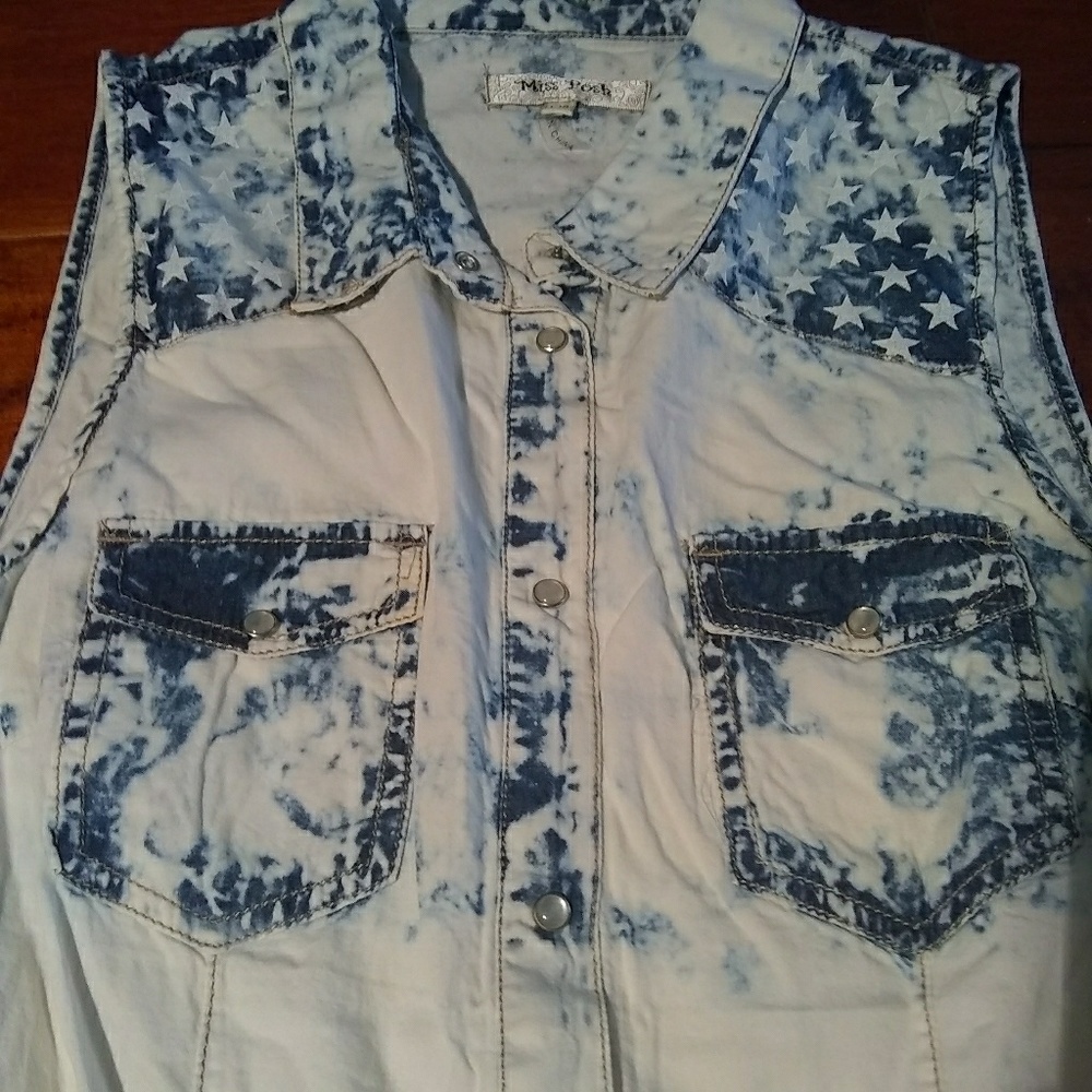 Sleeveless Acid Wash Denim Top